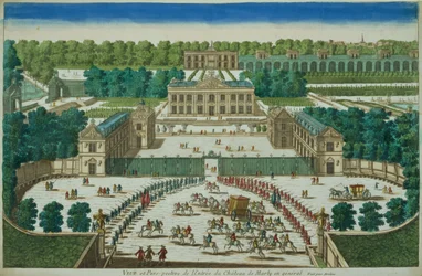 A Marly kastély bejáratának képe és perspektívája, metszett Antoine Aveline (1691-1743)