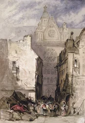 St. Eustache és Les Halles látképe, 1820-30 körül