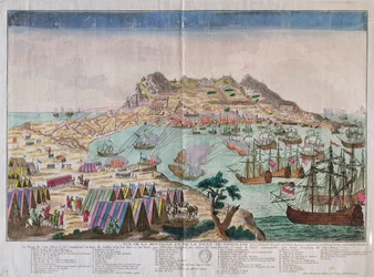 Kilátás a sziklára és Gibraltár városára az 1779-es ostrom alatt