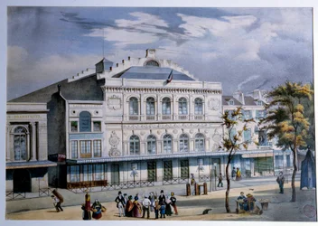 A párizsi Theatre de la Gaite látképe A 19. századi Párizs litográfiája. Musee Carnavalet