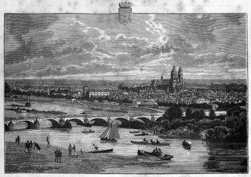 Kilátás Tours városára az Indre et Loire-ban. Metszet 1880-ból a „La republique illustree”” magángyűjteményben.