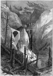 Kilátás a defilére és Finstermunz erődítményére (1471). Tirol, Svájc