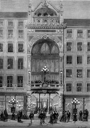 Kilátás a lyoni Bellecour színház homlokzatára, amelyet Jules Chatron (1831-1884) épített 1879-ben. Metszet a „” Le Monde Illustré” 1176. számában, október 11.