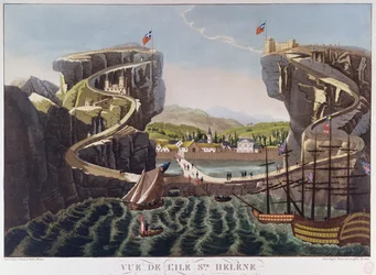 Kilátás a St. Helena szigetére, 1821 körül