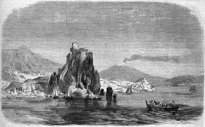 Kilátás a "" Charybde"" és a "" Scylla"" szikláira Messina Detroitjában, Szicíliában