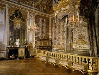 Kilátás Habsburg-Lotaringiai Marie Antoinette francia királynő (1755-1793) szobájára. Versailles, kastélymúzeum