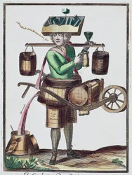 Ecetgyártó, színes gravírozás, Franciaország
