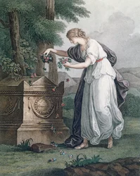Az erény tiszteleg az ermenonville-i Rousseaus sírnál (Tombeau de Jean Jacques Rousseau), 1866 (kézzel színezett metszet)