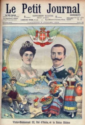 Vittorio Emanuele III di Savoia és Elena di Savoia – III. Viktor Emmánuel király és Elena olasz királynő. III. Viktor Emmánuel, Olaszország királya és Heléna királyné. Illusztráció a Le petit Journalhoz, 1903. július 5.