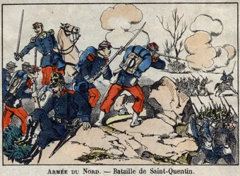 1870-es háború Franciaország és Poroszország között: Saint Quentini csata 1871 januárjában. Epinal képe.
