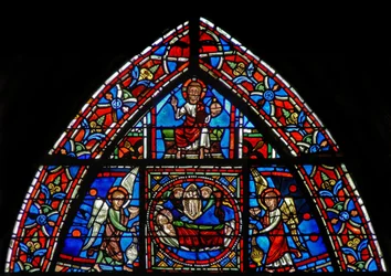 A w23 ablak, amely azt ábrázolja, hogy St Julian Hospitalier és felesége meghalnak, és a mennybe jutnak