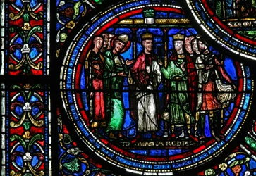 A w23 ablak, amely Becket Szent Tamást II. Henrikkel és VII. Lajossal ábrázolja