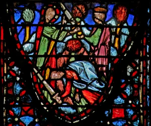 Window w4 Isten katonája megjelenik Joshuának, aki a földre esik. Josh V 13-16