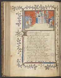 Yates Thompson 35 f. 80v Taking of Valonges, "The Song of Bertrand du Guesclin" c.1380-92 (vellum)