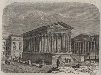 Carree de Nimes borítója - Franciaország, Languedoc-Roussillon, Gard - metszet Victor Duruy (1811-1894) "" Histoire de France" című könyvébe - 1882