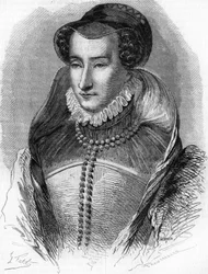 III. Joan Albret (1528 1572), IV. Henrik király anyja és Antoine de Bourbon (1528-1572) felesége portréja. In "" Histoire Populaire de la France"", sd. 1885 körül. Metszet.