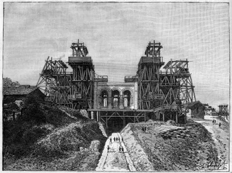 a montmartre-i Sacre Coeur templom építési területe, In „The Illustrious World”” 1886.