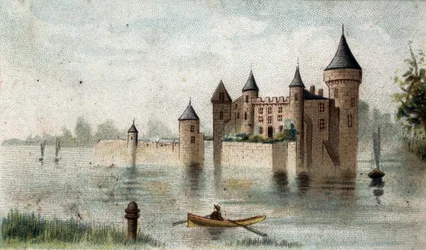 kilátás nyílik a Chateau de la Brede-re (Gironde).