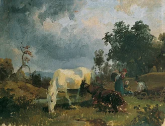 Szürke ló a fenyőn