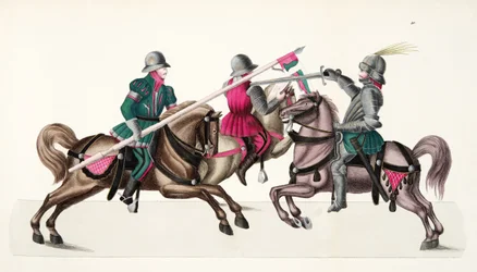 Három lovag egy versenyen, tányér a lovagság fejlődésének és szokásainak történetéből, Dr. Franz Kottenkamp, Carl Hoffmann, 1842