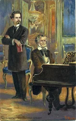 Wagner és II. Ludwig király, 1900 körül (színes litó)