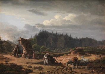 Tőzegláp tőzegvágókkal. Høsterkøb, Észak-Sjælland