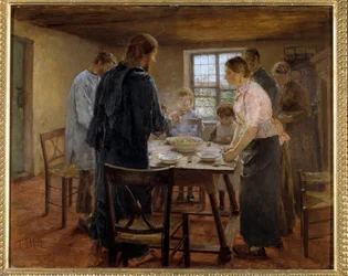 Krisztus a parasztok között. Fritz von Uhde (1848-1911) festménye, 1887-1888. M. 0,5 x 0,6 m. Musée d