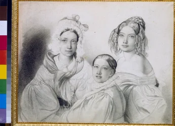 Praskovia (1817-1835), Nadezsda (1822-1840) és Mária (1813-1849), Piotr Viazemski (Pierre Wiazemsky) (1792-1878) orosz herceg lányai portréi - Feodor (Fidelio) Bruni rajza 1799-1875)
