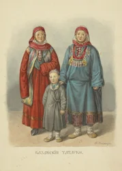 Kazáni tatár nők, illusztráció az Orosz állam ruházata sorozatból, 1869
