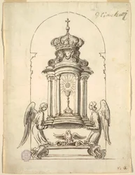 Rajz, terv egy tabernákulum bronzból készítendő ajtajához, 1725 körül.