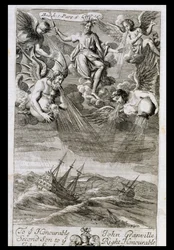 Jupiter vihart sodor az óceánra, illusztráció Anthony Le Grand „A filozófia alapelvei” 1. könyv 6. részének 16. fejezetéből, vésette Johannes Kip (16523-1722), 1694