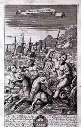 Neptunusz szekerében, illusztráció a 2. könyv 4. részéből, Anthony Le Grand „A filozófia alapelvei” 5. fejezetéből, vésette Johannes Kip (1652/53-1722)
