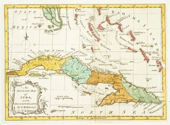 Kuba és a szomszédos szigetek pontos térképe, kocsma c. 1762