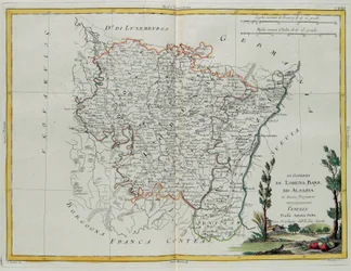 Governances of Lorraine, Barr és Elsace, G. Zuliani metszete a Velencében kiadott „Legújabb atlasz” I. Tome-jából, Antonio Zatta magángyűjteményéből
