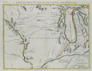 Az Outagamie, Mascoutin és Illinois indiánok földje, valamint a Hat Nemzet területének egy része, G. Zuliani metszete az Antonio Zatta által 1778-ban Velencében kiadott „Legújabb atlasz” I. kötetéből, magángyűjtemény