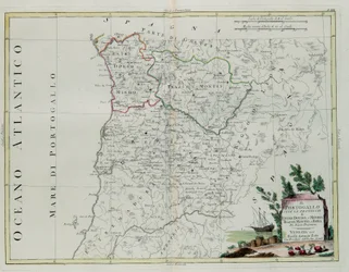 Portugália, azaz Entre Douro, Minho, Traz-os-Montes és Beir tartományok, G. Zuliani metszetét a Velencében 1776-ban kiadott Legújabb Atlasz I. Tome-jából vette át Antonio Zatta, közlegény.