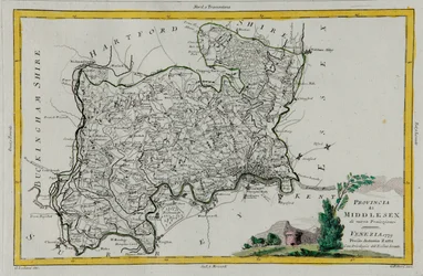Middlesex tartomány, G. Zuliani metszete az Antonio Zatta által 1779-ben Velencében kiadott „Legújabb atlasz” I. Tome-jából vett, magángyűjtemény