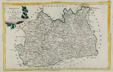 Surrey tartomány, G. Zuliani metszete az Antonio Zatta által 1779-ben Velencében kiadott „Legújabb atlasz” I. Tome-jából vett, magángyűjtemény
