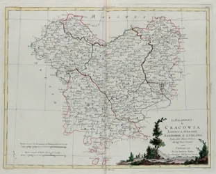 Krakkó, Lekzyca, Sieradz, Sandomir és Lublin Pfalz, G. Zuliani metszete, az Antonio Zatta által 1781-ben Velencében kiadott „Legújabb atlasz” III. kötetéből, magángyűjtemény
