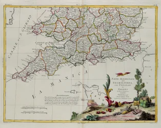 Anglia déli része és a walesi principátus G. Zuliani metszete az Antonio Zatta 1778-ban Velencében kiadott Legújabb Atlasz I. tomejából vett, magángyűjtemény