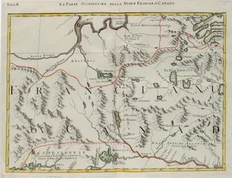 Új-Franciaország vagy Kanada nyugati része, G. Zuliani metszete az Antonio Zatta által 1778-ban Velencében kiadott „Legújabb atlasz” I. Tome-jától vett át, magángyűjtemény