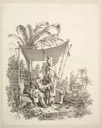 Nő, aki érdekességeket mutat a katonának, kb. 1742.