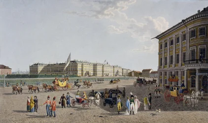 Kilátás a Palota térre a Nyevszkij sugárútról, 1804