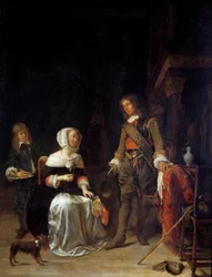 Egy katona egy fiatal lányhoz látogat Gabriel Metsu (1629-1667) festménye 17. század V. 0,63x0,47 m