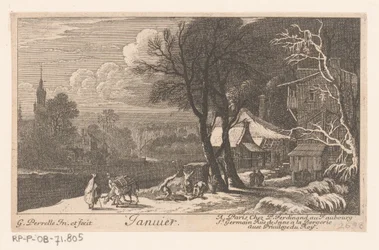Január hónapban fekvő címnyomat Janvier (cím a tárgyon) Tizenkét hónap (sorozat címe)