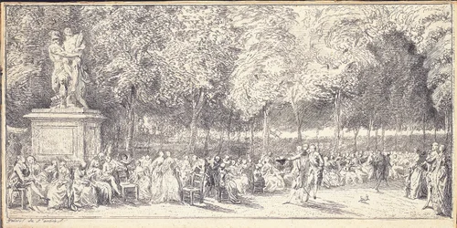 Találkozás a Tuileriák kertjében egy szobor körül, 1760
