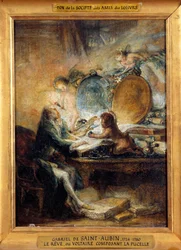 Le Reve ou Voltaire (1694-1778) komponálja a szobalányt”””” Gabriel Jacques de Saint Aubin (1724-1780) festménye V. 0,32x0,24 m