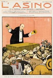 Kagylójátékos, Giovanni Giolittinek (1842-1928) ajánlott szatirikus karikatúra, az L