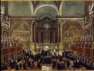 Egy apáca ruházati ceremóniája a velencei San Lorenzo templomban Részletkép Gabriele Bella (1730-1799) 1789 Mérete 94x148 cm Velence Fondazione “” Querini Stampalia””