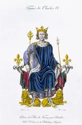 VI. Károly figurája, Amedee Peree metszetében, a "Histoire des Rois de France"-ból (színes litho)
